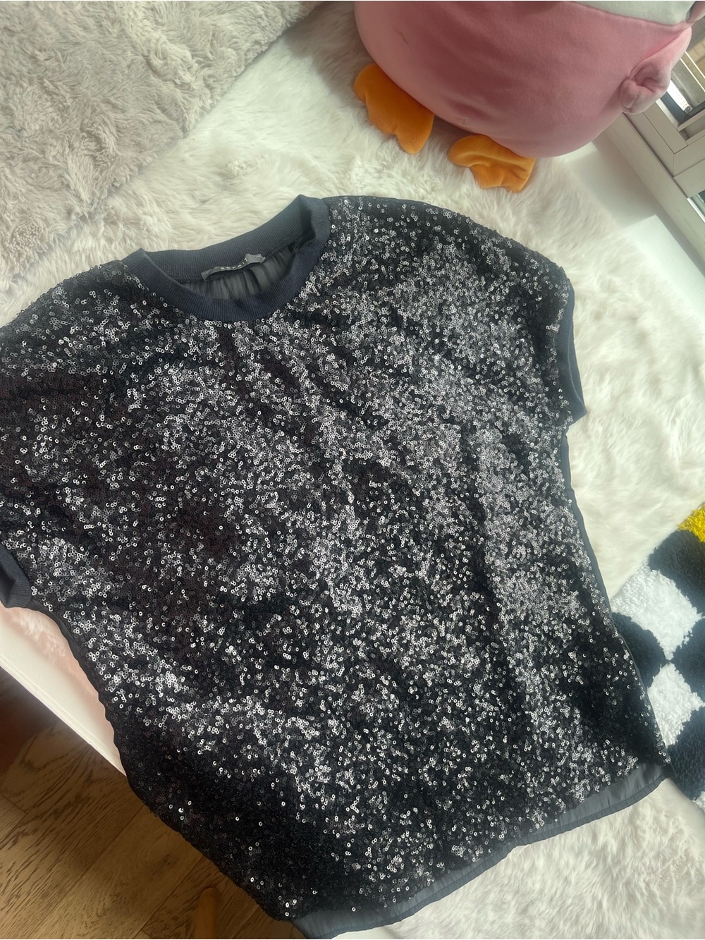 Espirit Black Sequin Short Sleeve Top